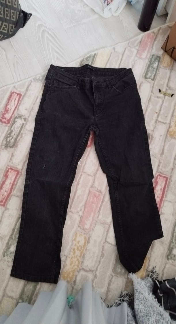 Siyah Kemerli Bol Kesim Kadın Kot Pantolon - Görsel 2