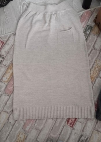 Gri Keten Midi Triko Elbise - Görsel 2