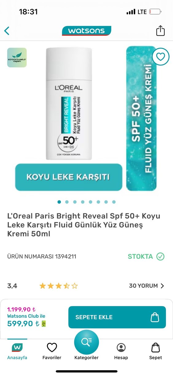 L'Oréal Bright Reveal SPF 50 Yüz Sütü - Görsel 2