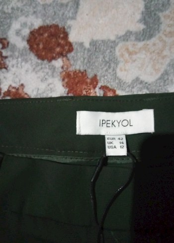 xl Beden İpek yol Kadın Haki Piliseli Kumaş Pantolon