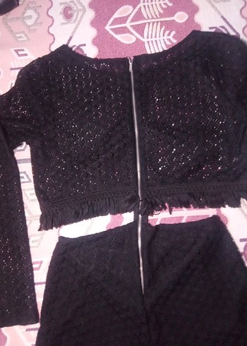 Siyah Dantel Detaylı Kadın Mini Tulum - Görsel 9