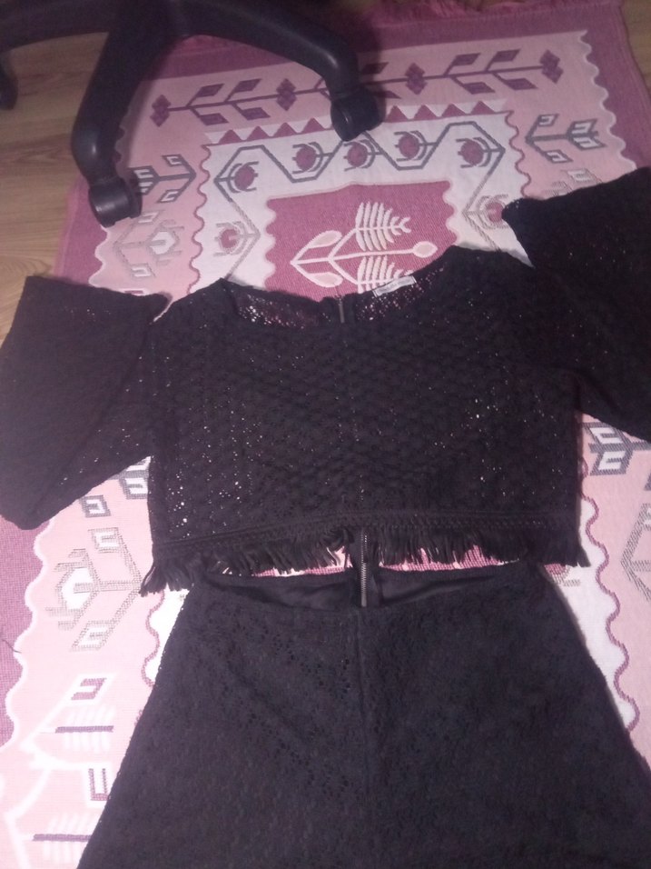 Siyah Dantel Detaylı Kadın Mini Tulum - Görsel 5