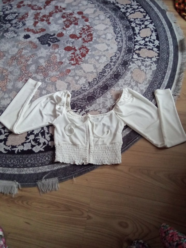 ADİL ISİK Beyaz Straplez Uzun Kollu Mini Bluz - Görsel 2