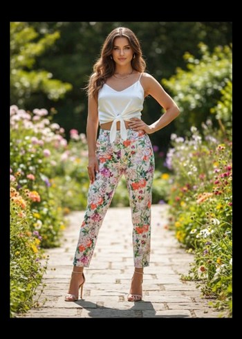 ADİL ISİK Çiçek Desenli Rahat Kesim Kadın Kumaş Pantolon - Görsel 2