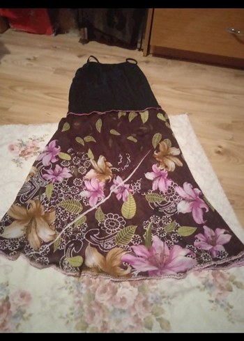 Bordo Çiçek Desenli Uzun Bohem poreo - Görsel 2