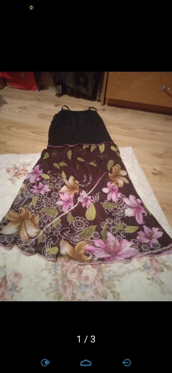 Bordo Çiçek Desenli Uzun Bohem poreo - Görsel 2