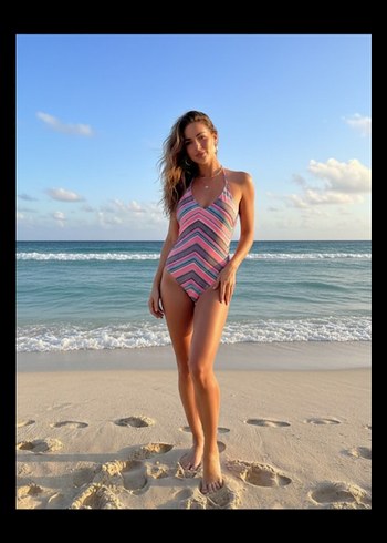 DEFAKDO Pembe Bağcıklı Detaylı Bohem Mayo - Görsel 3