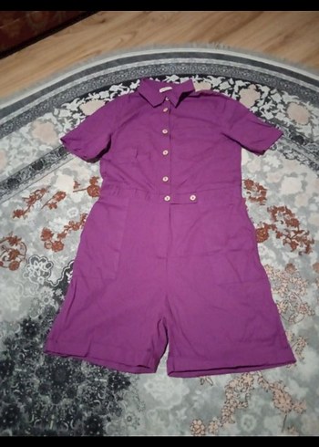 Mor Kısa Kollu Mini Kadın Tulum - Görsel 3