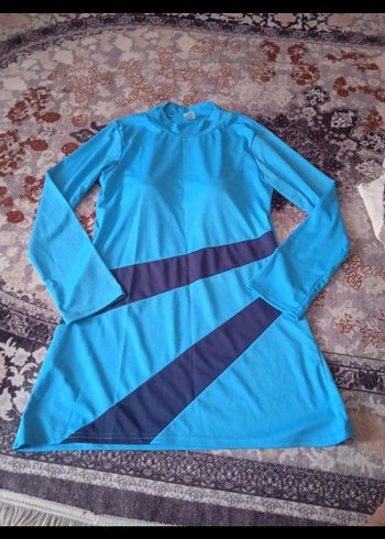 Uzun Kollu Mavi Tesettür Mayo - Görsel 4