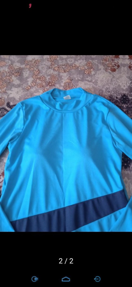 Uzun Kollu Mavi Tesettür Mayo - Görsel 3