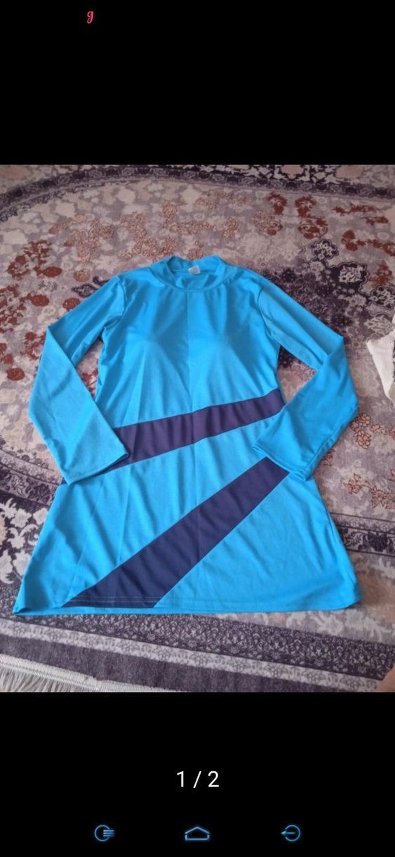 Uzun Kollu Mavi Tesettür Mayo - Görsel 4