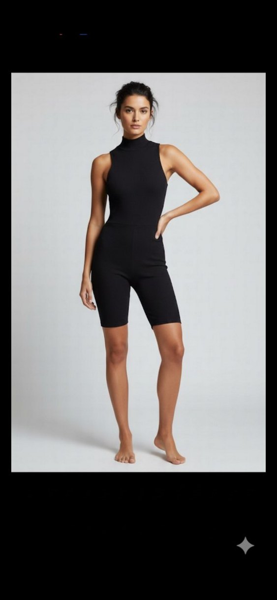 BERSHKA Siyah Kadın yarım Tulum, Boğazlı, Kolsuz - Görsel 2