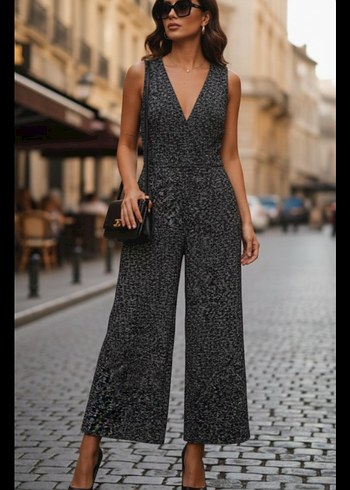 ZARA Siyah kendinden SİMLİ Kemerli Uzun Tulum - Görsel 2