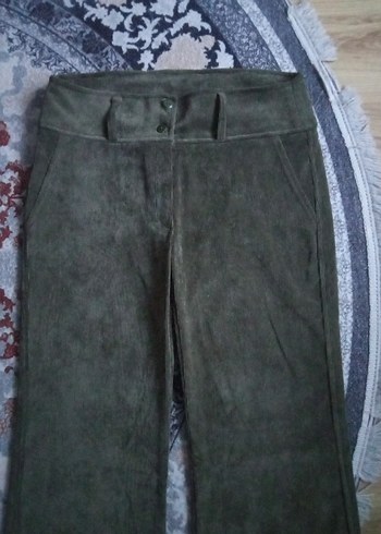 Kadın Haki kadife Salaş Midi Kumaş Pantolon - Görsel 8