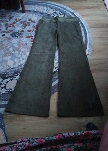 Kadın Haki kadife Salaş Midi Kumaş Pantolon - Görsel 4