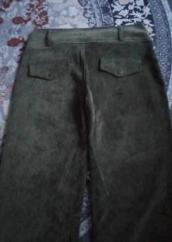 Kadın Haki kadife Salaş Midi Kumaş Pantolon - Görsel 9