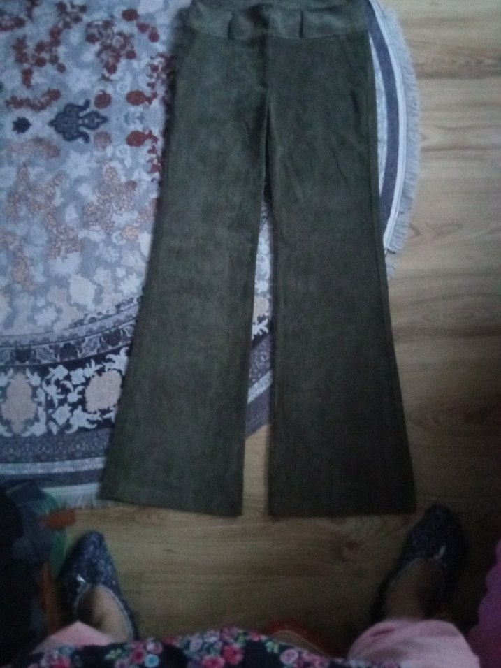 Kadın Haki kadife Salaş Midi Kumaş Pantolon - Görsel 5