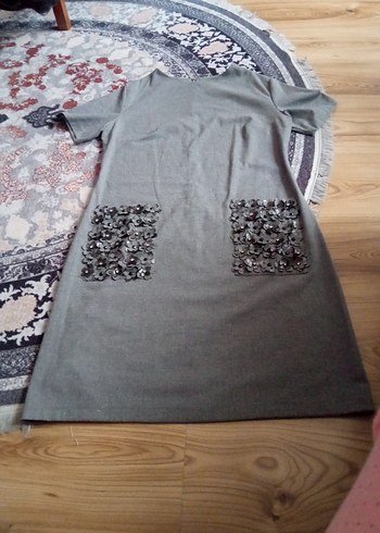 Gri Kısa Kollu Mini Rahat Elbise - Görsel 3