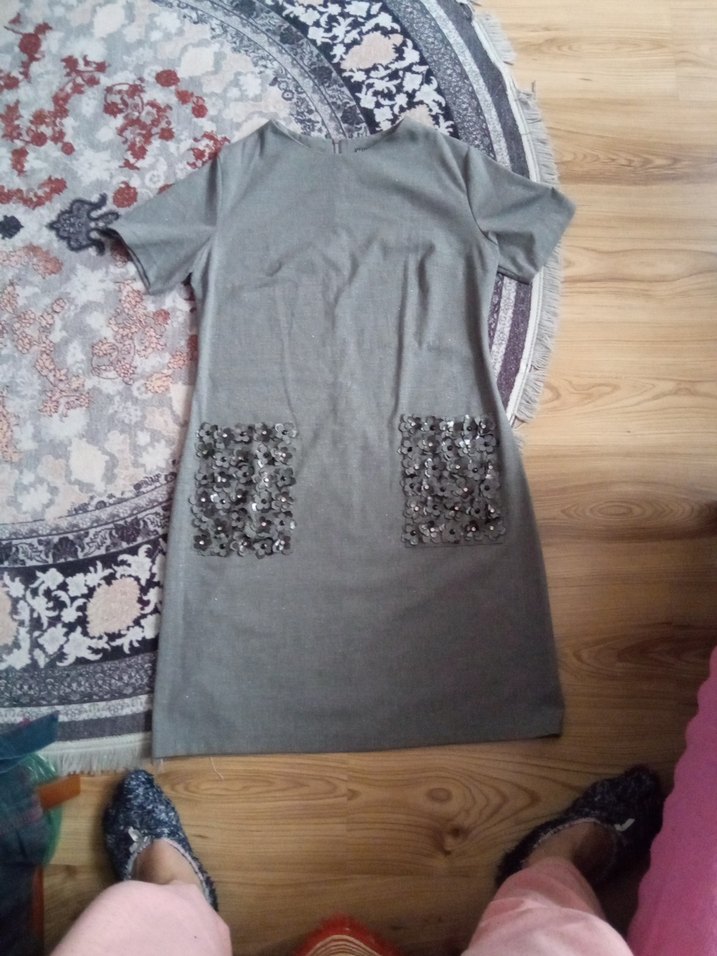 Gri Kısa Kollu Mini Rahat Elbise - Görsel 4