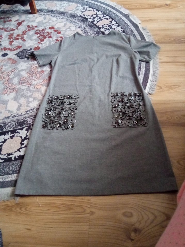 Gri Kısa Kollu Mini Rahat Elbise - Görsel 3