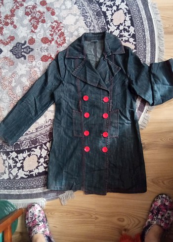 Düğmeli Denim Midi Kadın Trençkot - Görsel 4