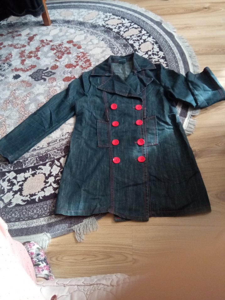 Düğmeli Denim Midi Kadın Trençkot - Görsel 3