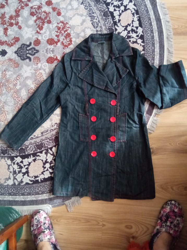 Düğmeli Denim Midi Kadın Trençkot - Görsel 4