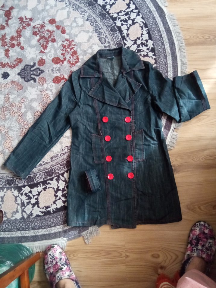 Düğmeli Denim Midi Kadın Trençkot - Görsel 5