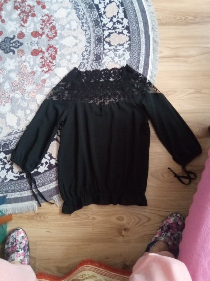 Dantel Detaylı Siyah Bohem Bluz - Görsel 5