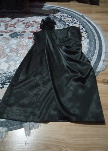 Siyah Drapeli Tek Omuzlu Abiye Elbise - Görsel 3