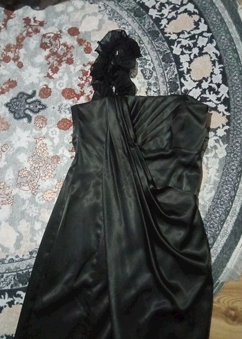 Siyah Drapeli Tek Omuzlu Abiye Elbise - Görsel 2