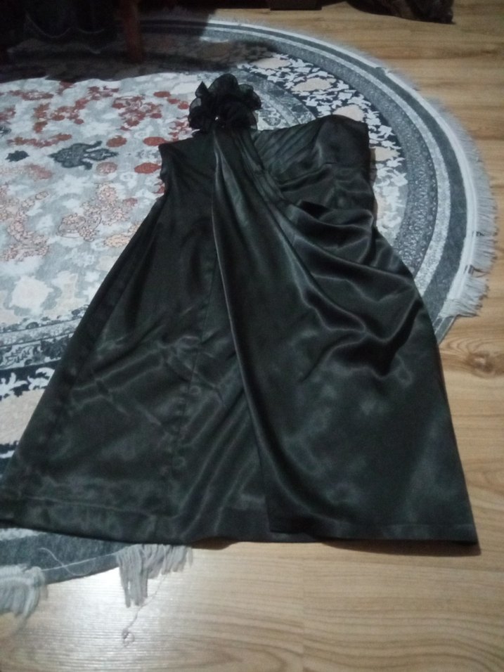 Siyah Drapeli Tek Omuzlu Abiye Elbise - Görsel 3