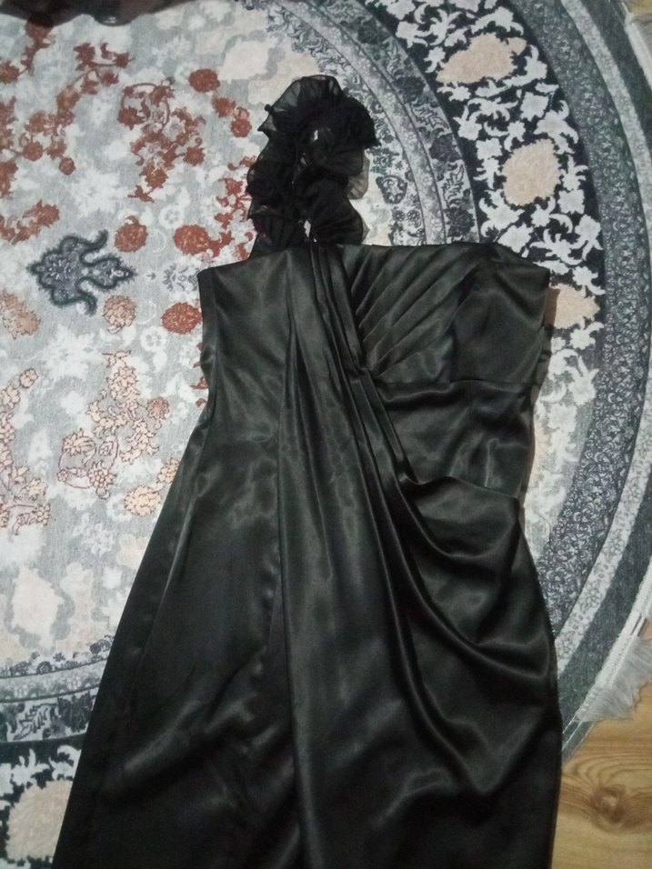 Siyah Drapeli Tek Omuzlu Abiye Elbise - Görsel 2