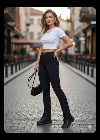 QUZU Siyah Kadın Ofis Kumaş Pantolon - Görsel 2