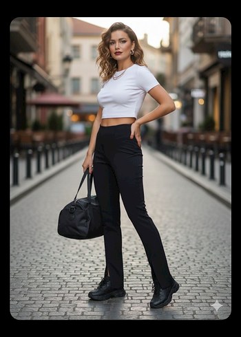 QUZU Siyah Kadın Ofis Kumaş Pantolon - Görsel 3