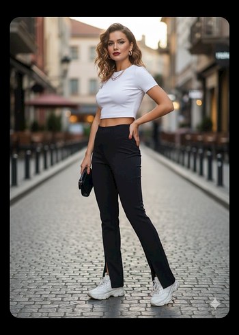 QUZU Siyah Kadın Ofis Kumaş Pantolon - Görsel 4