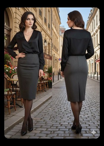 KOTON Gri Pliseli Uzun Kalem Etek - Görsel 2