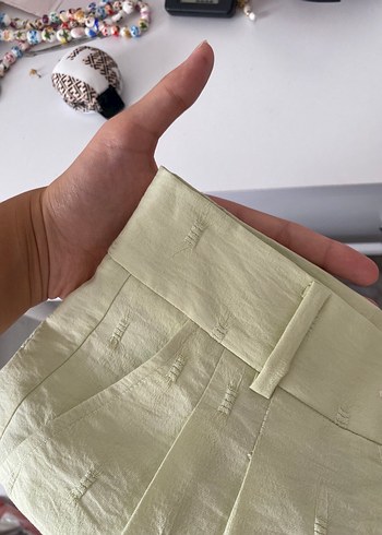 Diğer Bej Yüksek Bel Keten Mini Şort