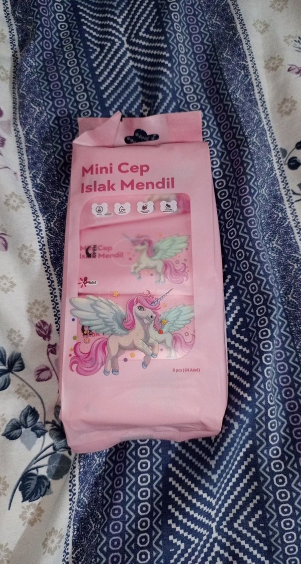Mini Cep Islak Mendil - Pembe Unicorn Desenli 8 adet - Görsel 2