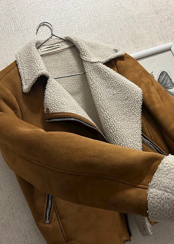 Kahverengi Süet Kadın Mango Mont, Kürklü Yaka - Görsel 2