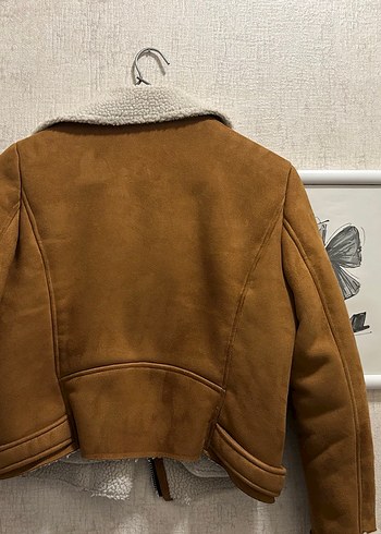 Kahverengi Süet Kadın Mango Mont, Kürklü Yaka - Görsel 5