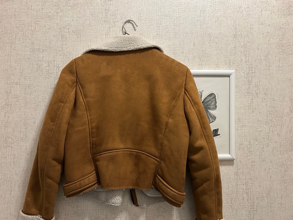 Kahverengi Süet Kadın Mango Mont, Kürklü Yaka - Görsel 5