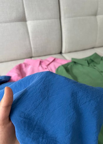 Mavi Düğmeli Kadın Gömlek - Görsel 2