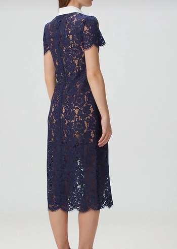 Self Portrait Lacivert Dantelli Kısa Kollu Midi Elbise - Görsel 6