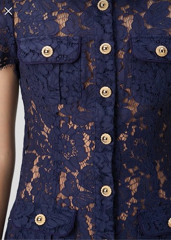 Self Portrait Lacivert Dantelli Kısa Kollu Midi Elbise - Görsel 5