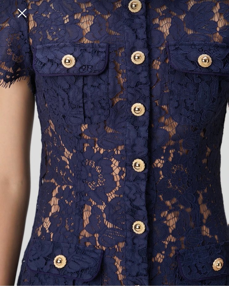Self Portrait Lacivert Dantelli Kısa Kollu Midi Elbise - Görsel 5