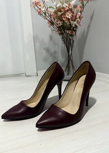 Bordo Deri Stiletto Topuklu Kadın Ayakkabı - Görsel 2