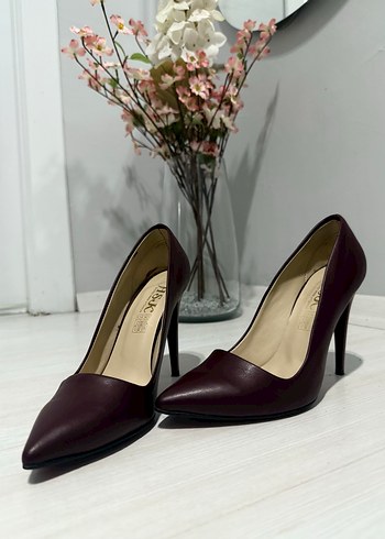 Bordo Deri Stiletto Topuklu Kadın Ayakkabı - Görsel 5