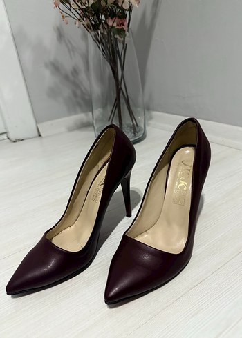 Bordo Deri Stiletto Topuklu Kadın Ayakkabı - Görsel 3