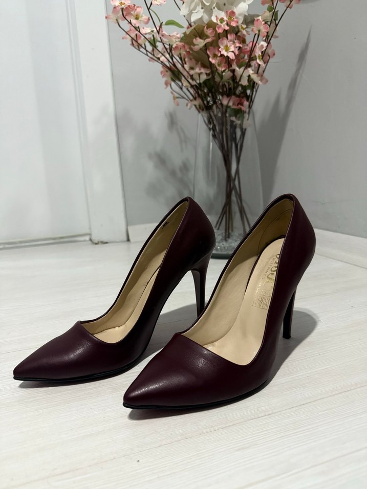 Bordo Deri Stiletto Topuklu Kadın Ayakkabı - Görsel 2